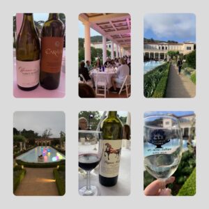 collage of Getty Villa outdoor wine tasting event