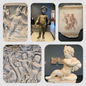 collage of antiquities at Getty Villa
