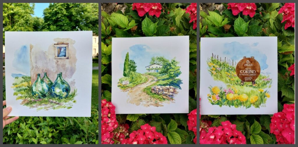 Three watercolor paintings of La Maliosa by Zorina German